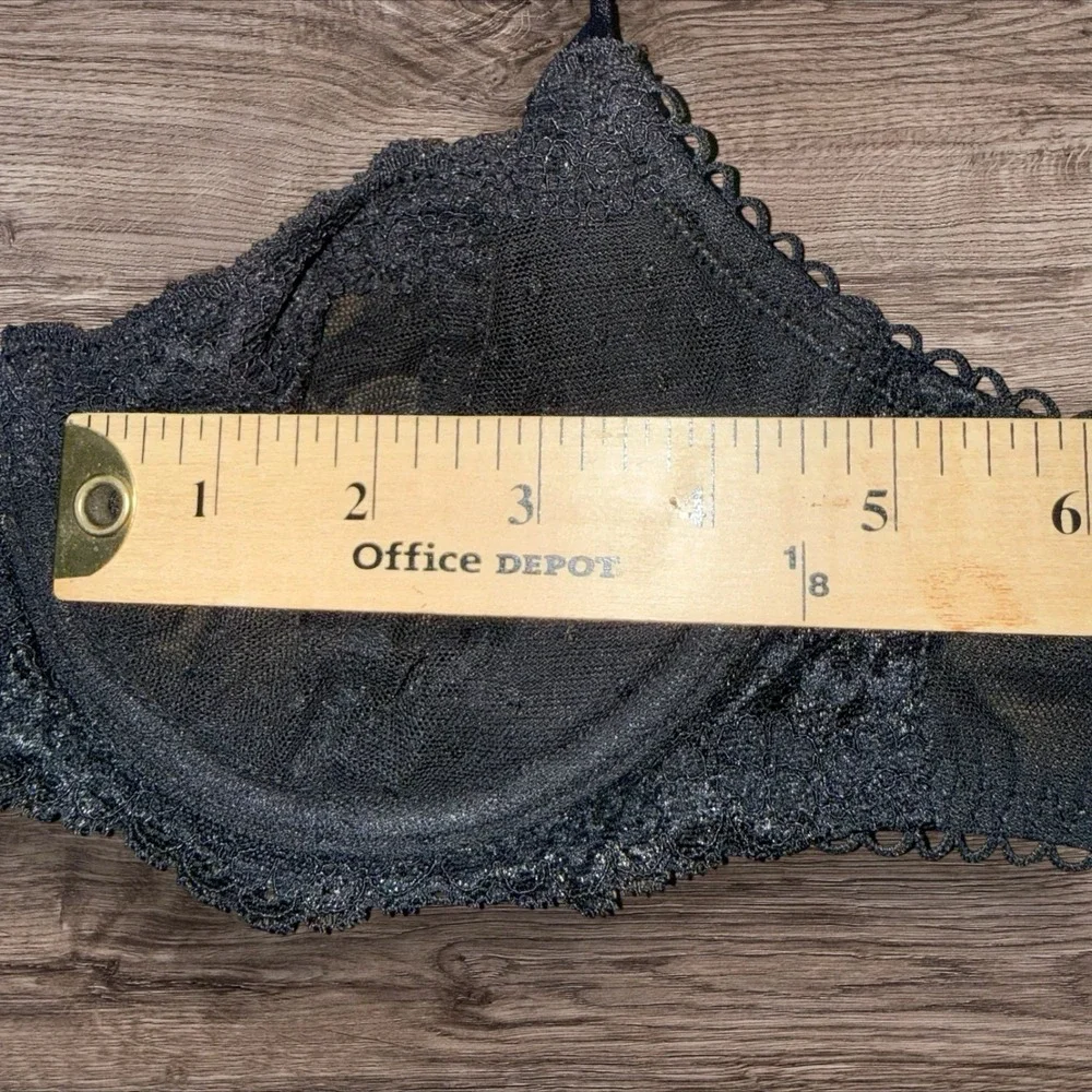 DOBREVA Black Shimmer Lace Underwire Bra 36B Sheer Mesh Lingerie